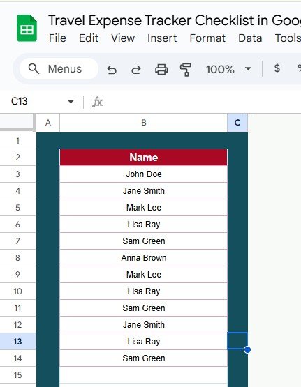 List Sheet Tab