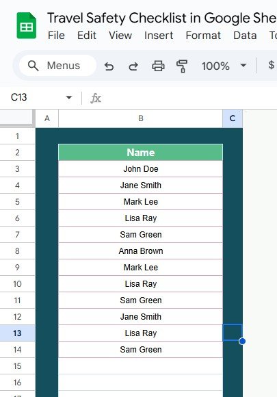 List Sheet Tab