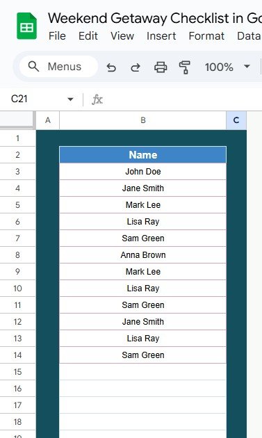 List Sheet Tab
