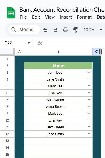 List Sheet Tab