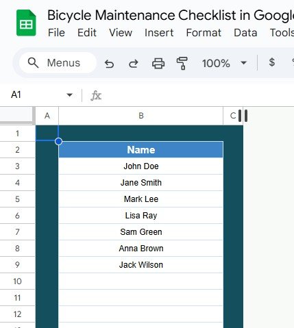 List Sheet Tab