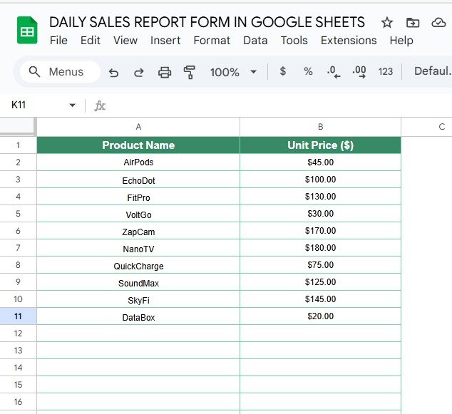 List Sheet