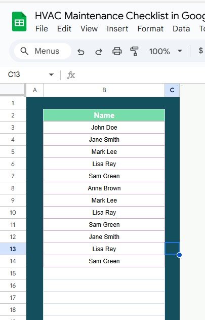 List Sheet Tab