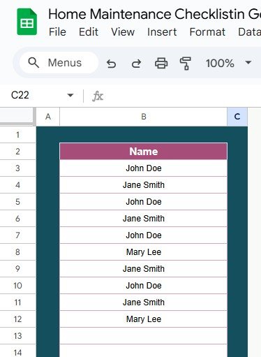 List Sheet Tab