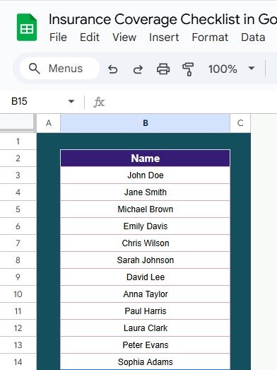List Sheet Tab