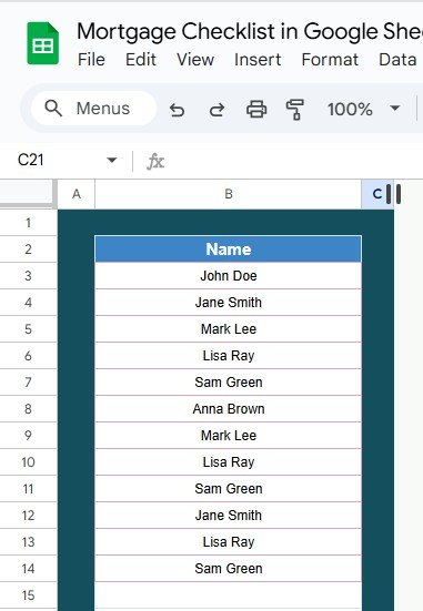 List Sheet Tab