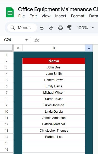 List Sheet Tab