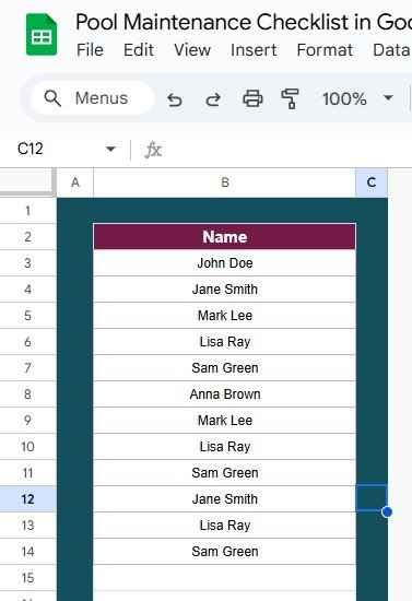 List Sheet Tab