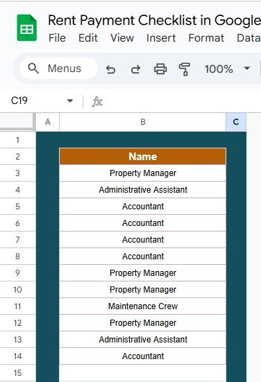 List Sheet Tab