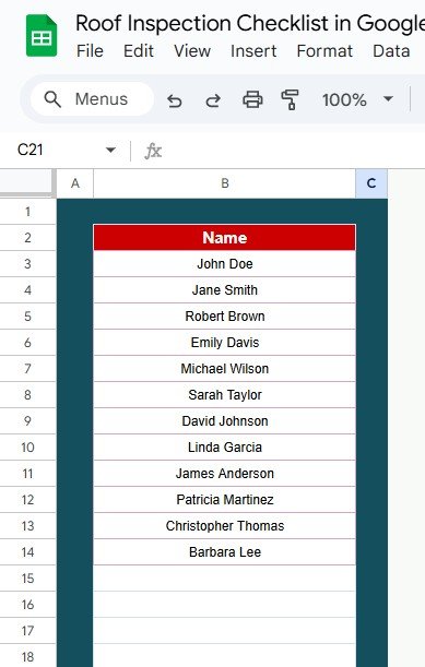 List Sheet Tab