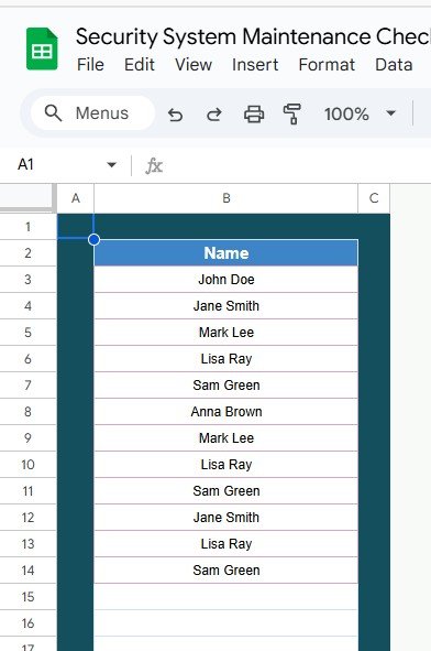 List Sheet Tab