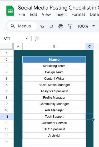 Social Media Posting Checklist in Google Sheets