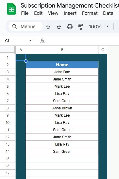List Sheet Tab