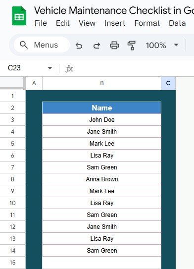 List Sheet Tab