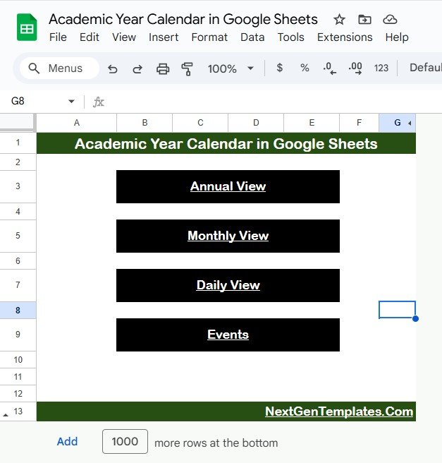 Academic Year Calendar in Google Sheets