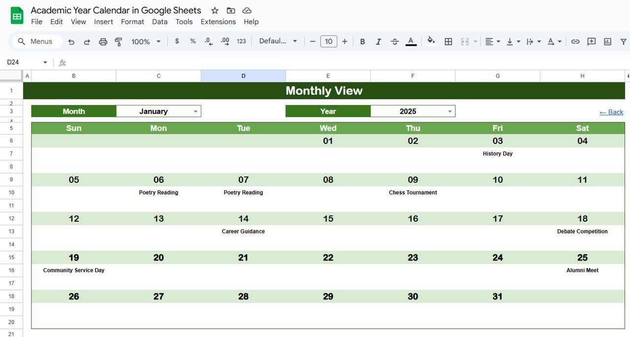 Monthly View Sheet Tab