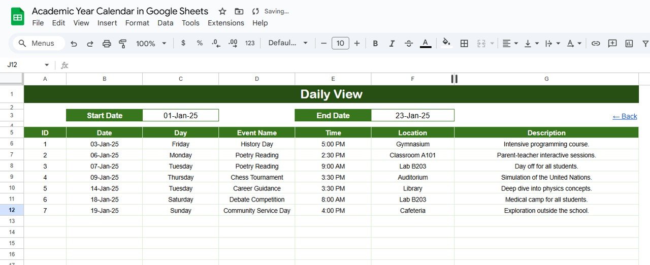Daily View Sheet Tab