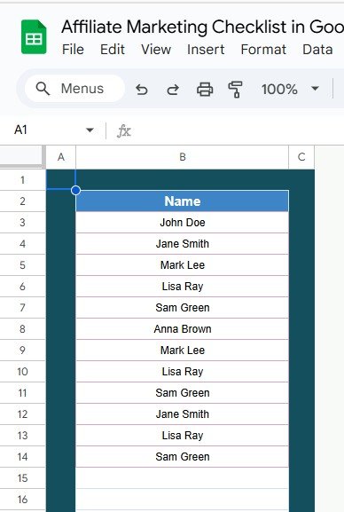 List Sheet Tab