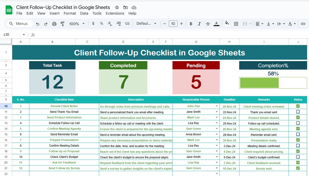 Client Follow-Up Checklist in Google Sheets