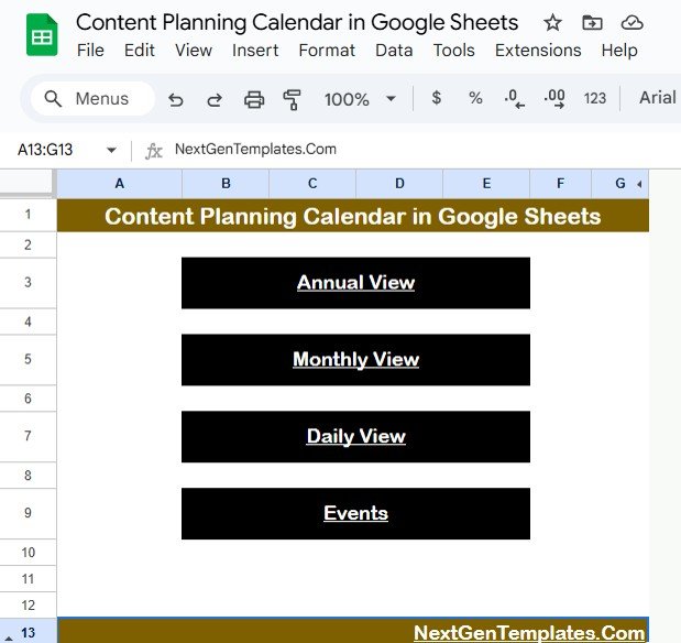 Content Planning Calendar in Google Sheets