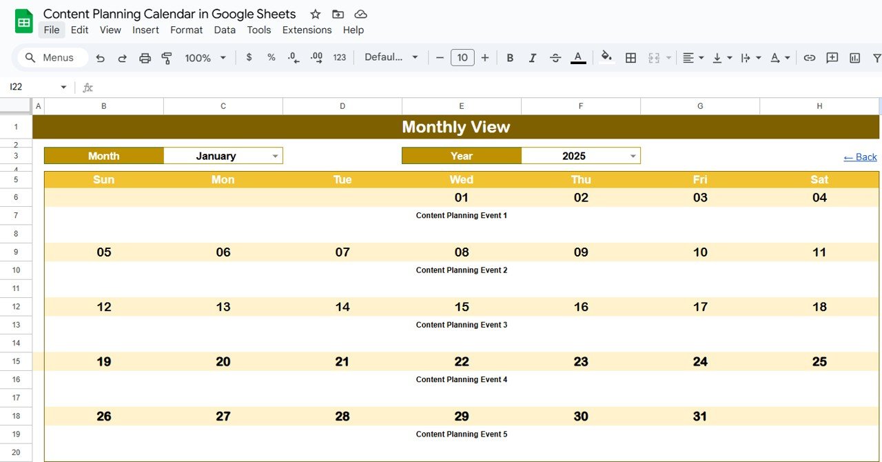 Monthly View Sheet Tab
