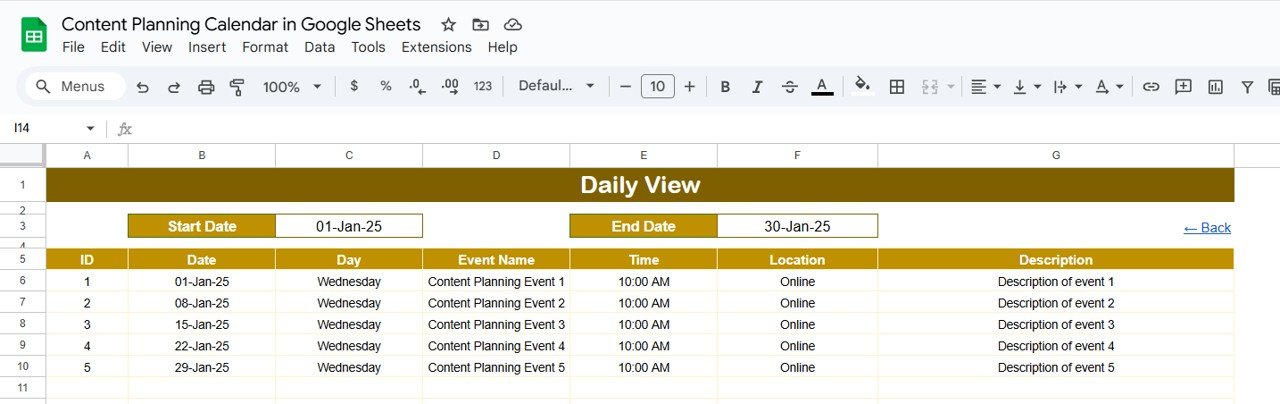 Daily View Sheet Tab
