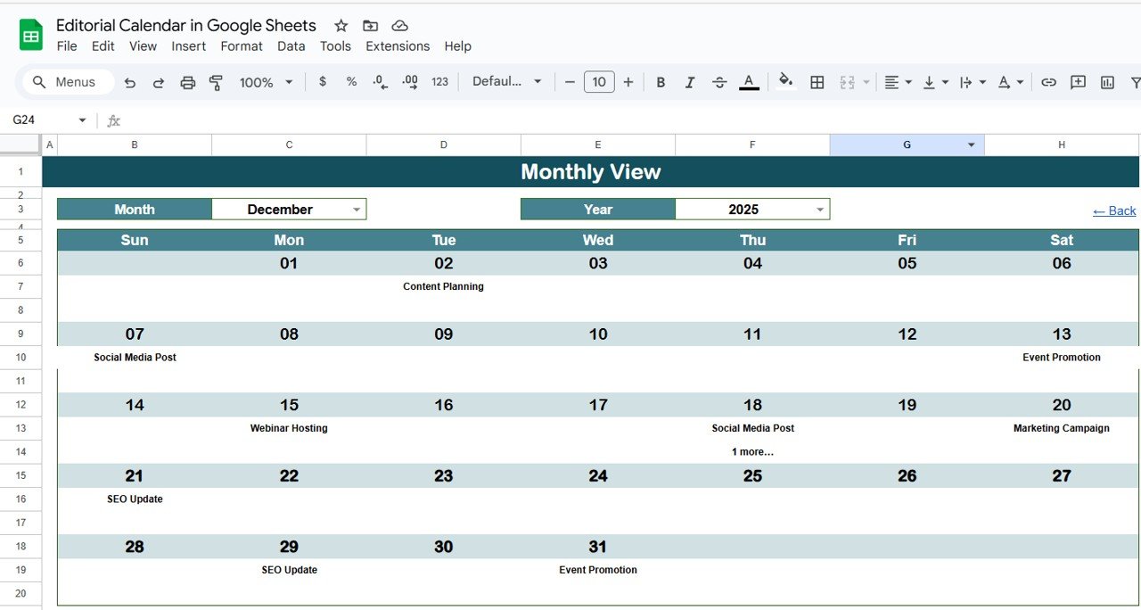 Monthly View Sheet Tab