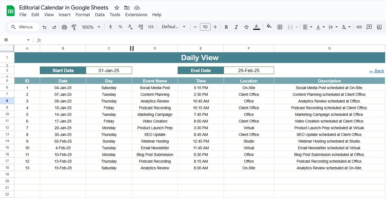 Daily View Sheet Tab