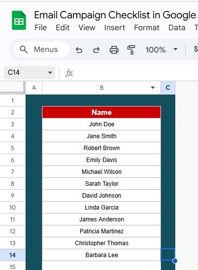 List Sheet Tab