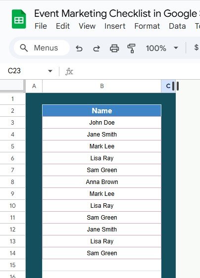 List Sheet Tab