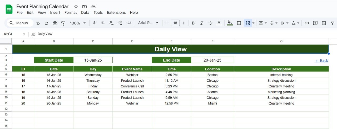 Daily View Sheet Tab