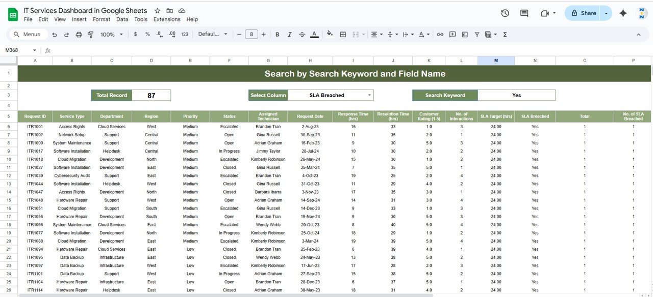 Search Sheet Tab