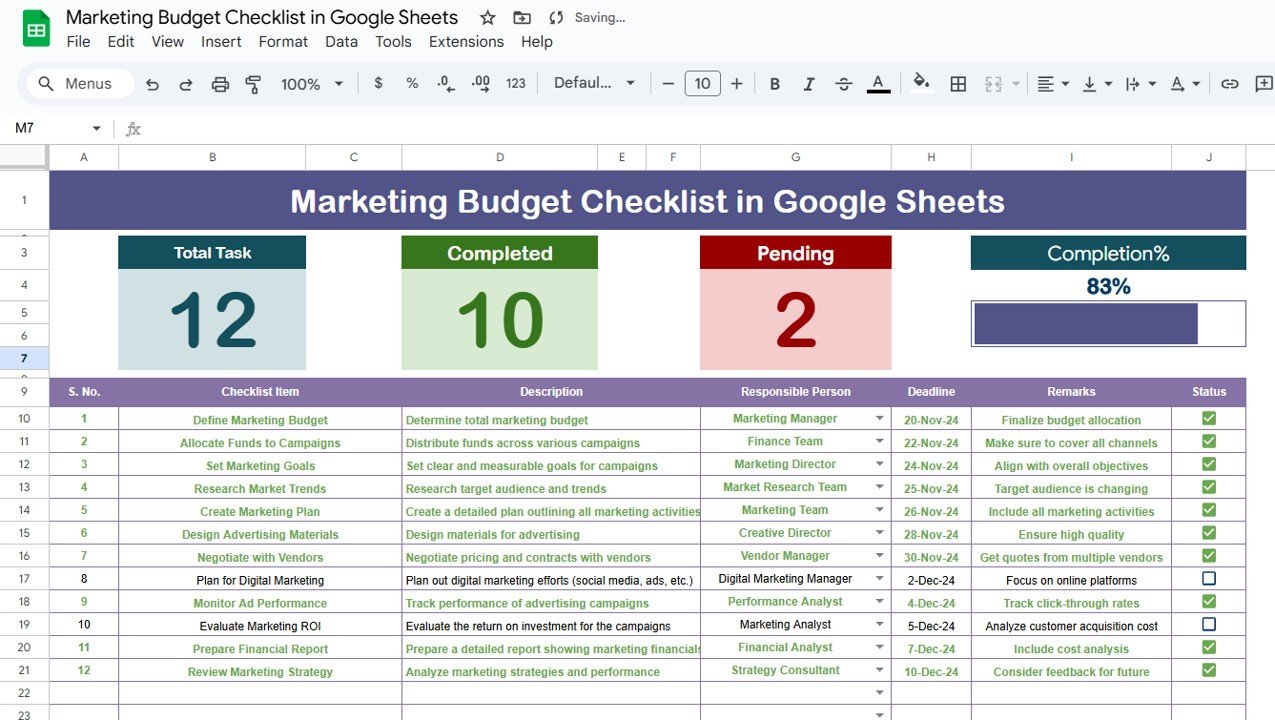 Marketing Budget Checklist in Google Sheets
