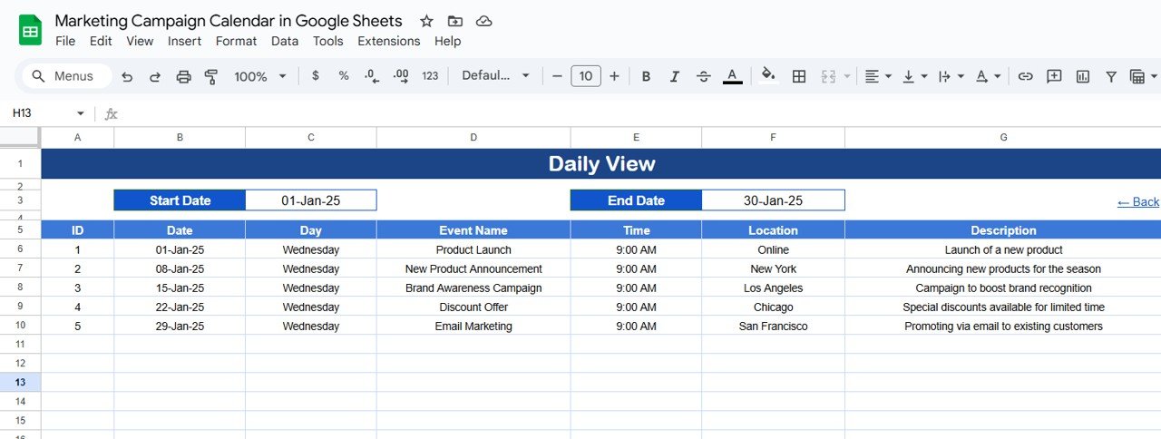 Daily View Sheet Tab