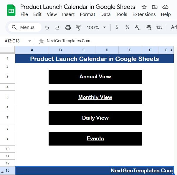 Product Launch Calendar in Google Sheets