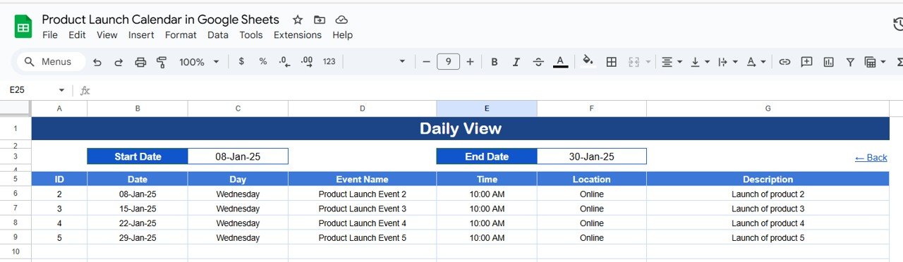 Daily View Sheet Tab