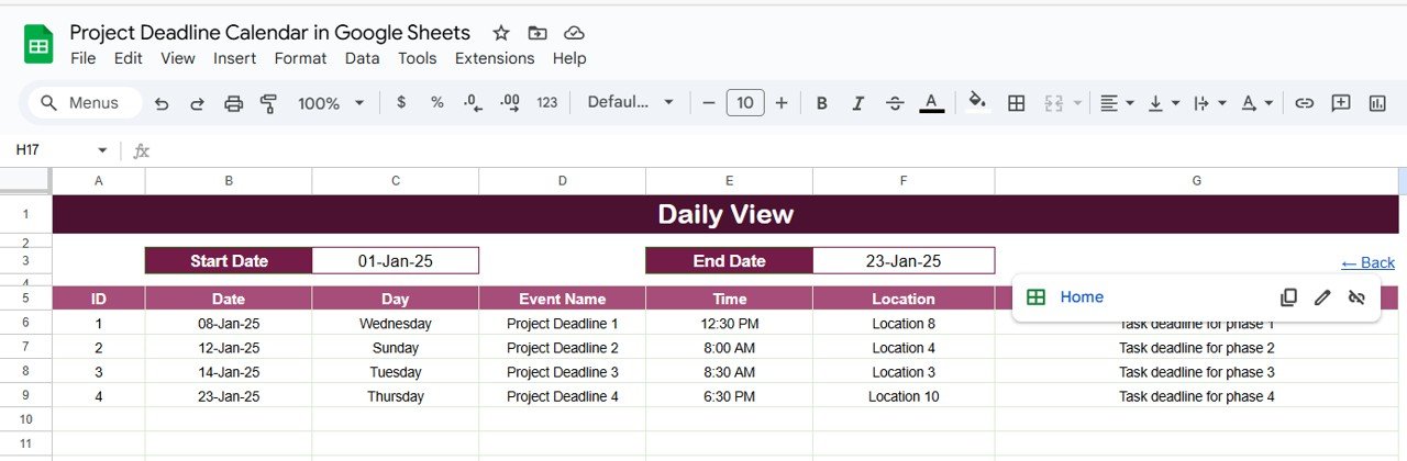 Daily View Sheet Tab