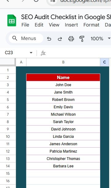 List Sheet Tab