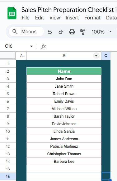 List Sheet Tab