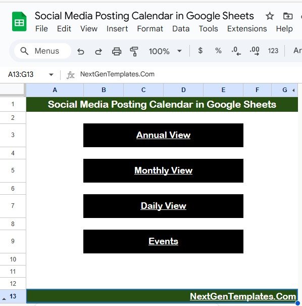Social Media Posting Calendar in Google Sheets