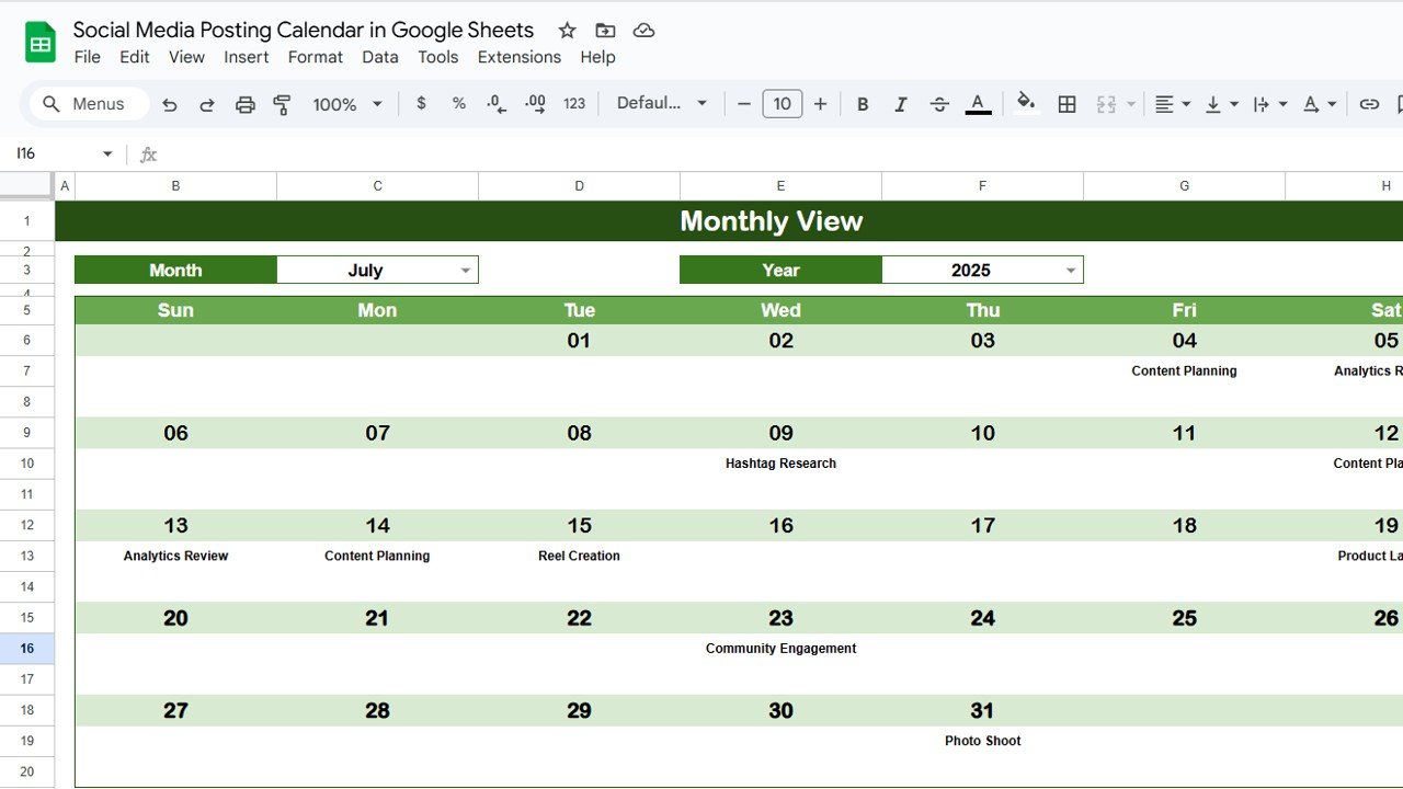 Monthly View Sheet Tab