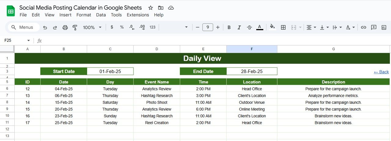 Daily View Sheet Tab
