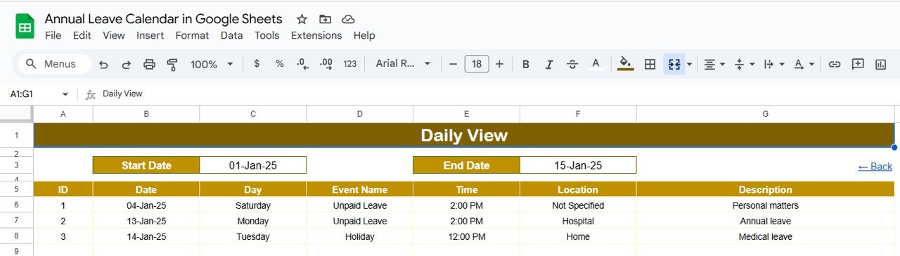 Daily View Sheet Tab