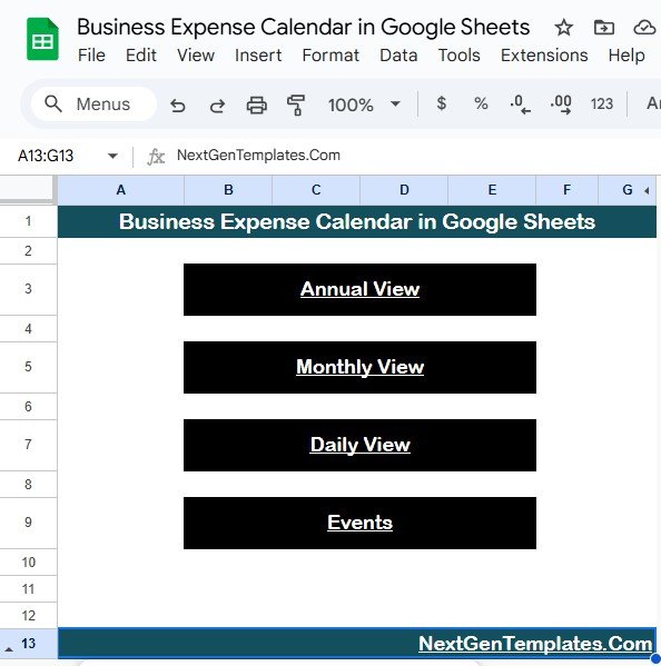 Business Expense Calendar in Google Sheets