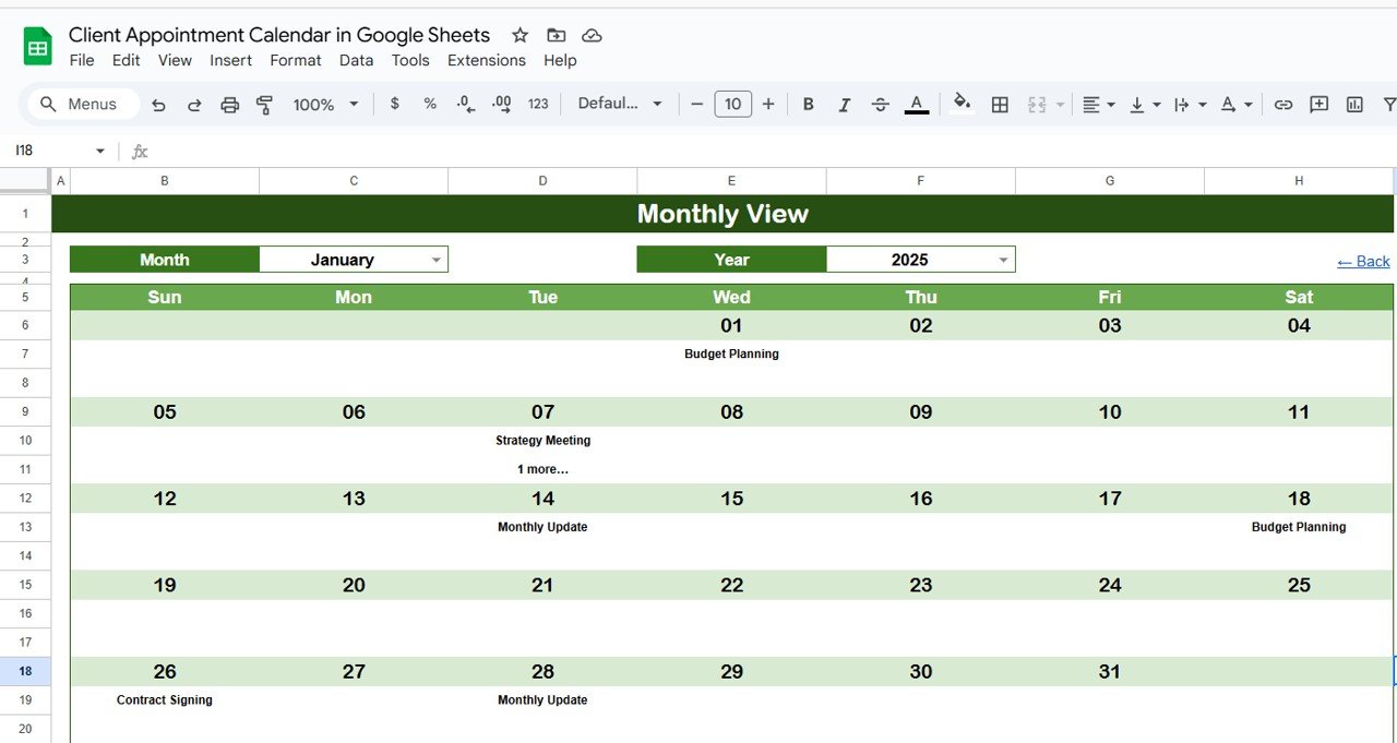 Monthly View Sheet Tab