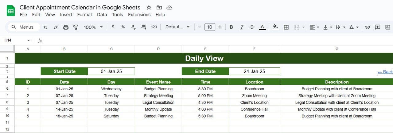 Daily View Sheet Tab