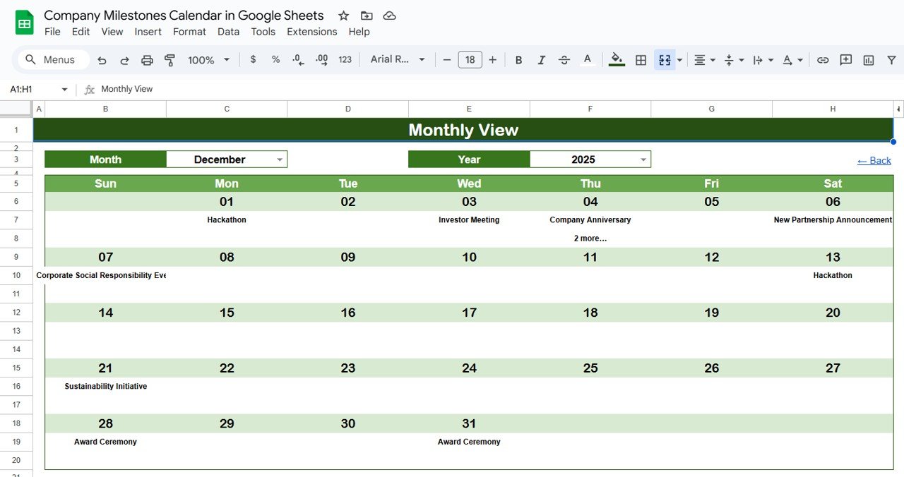 Monthly View Sheet Tab