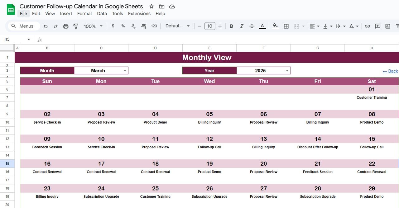 Monthly View Sheet Tab