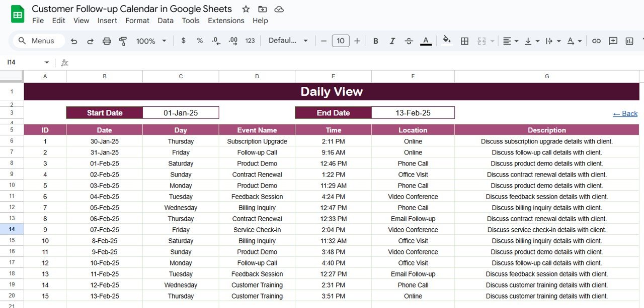 Daily View Sheet Tab