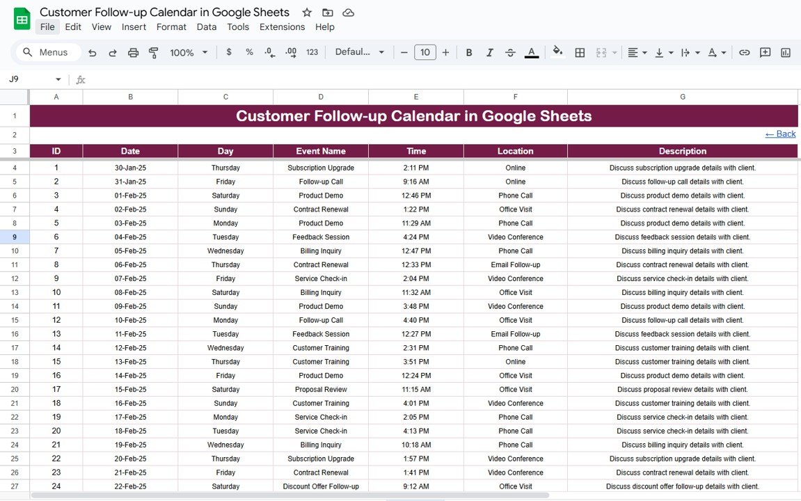 Events Sheet Tab